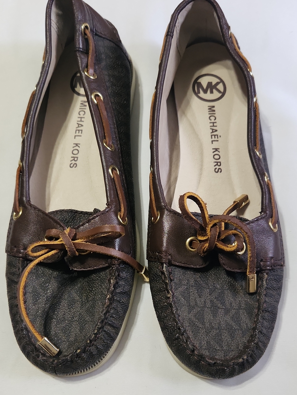 Michael Kors Brown Logo-Print Leather Moccasin Flats